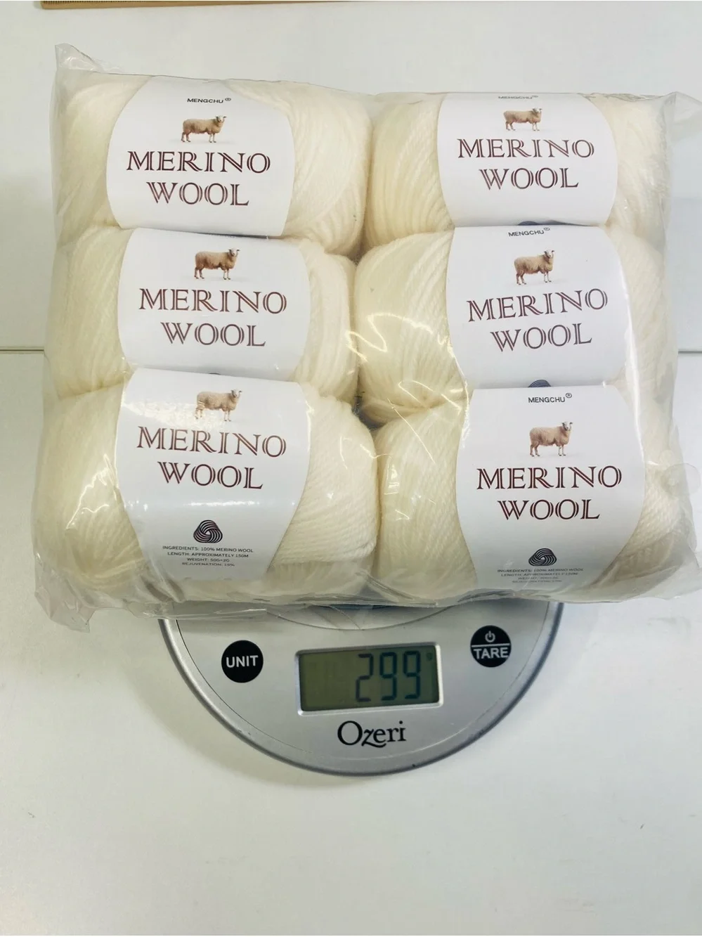 6 NWT ~300g total Mengchu 100% Merino Wool Yarn Color Half and Half Cream